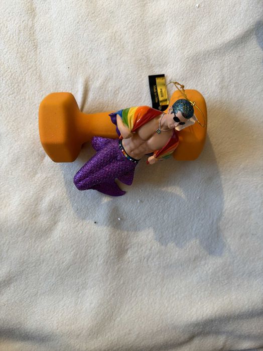 Enfeite sereio merman em porcelana com glitter – vários