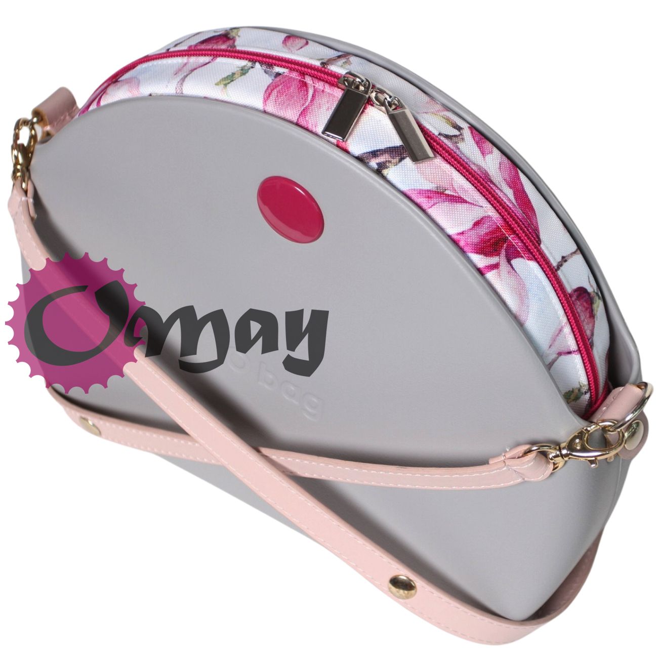 Różowy organizer OBAG MOON LIGHT kwiaty magnolie 2 kieszenie OMAY