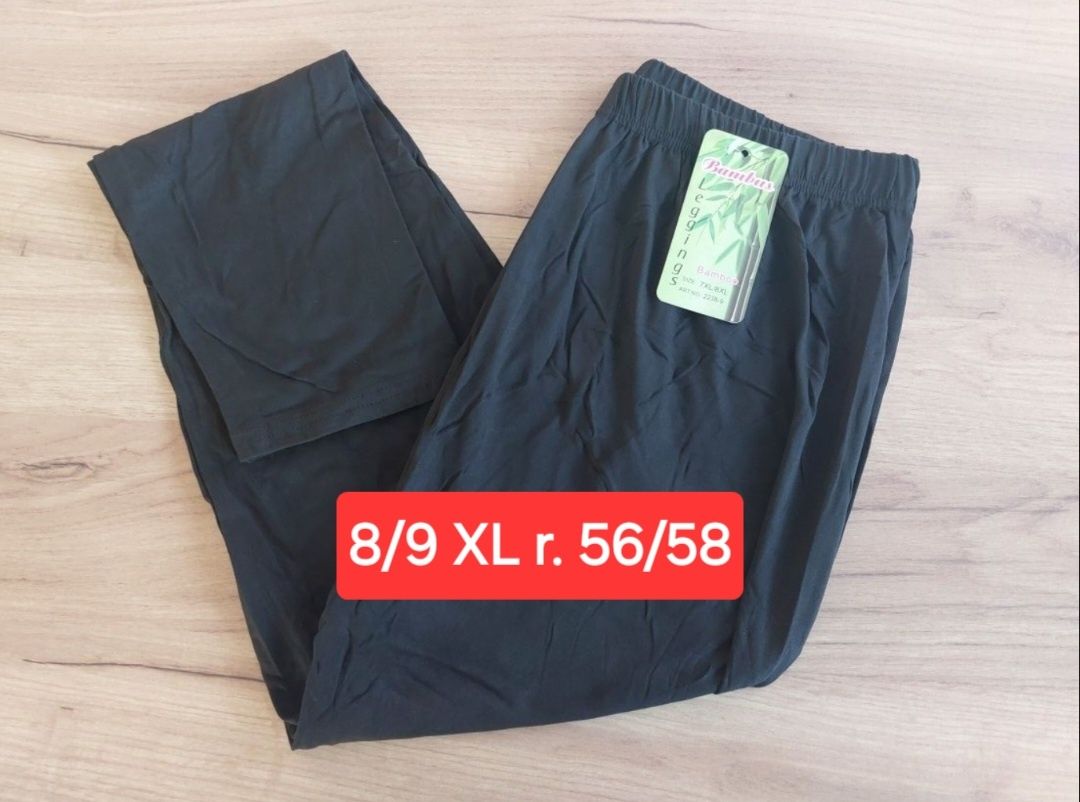 Nowe duże wielkie wygodne leginsy damskie getry czarne 8/9 XL 56 58