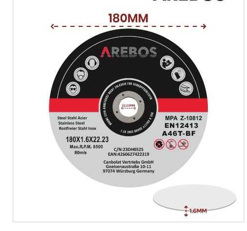 Tarcze tnące AREBOS 180 mm, 50 szt