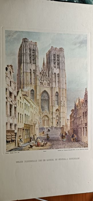 Gravura antiga catedral des Saints Michel et Gudule  Bruxelas