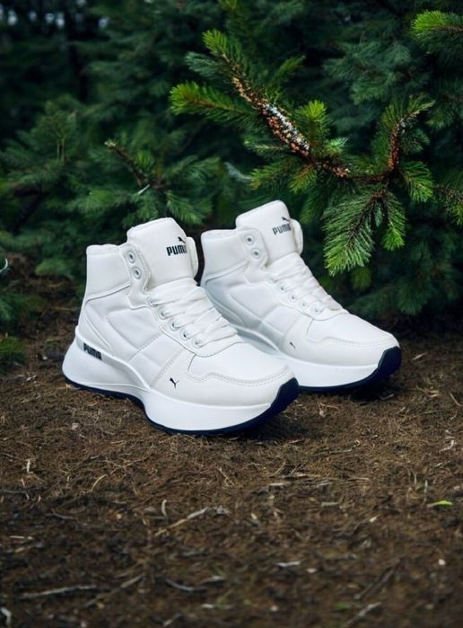 Женские зимние кожаные кроссовки Puma/жіночі зимові білі черевики пума