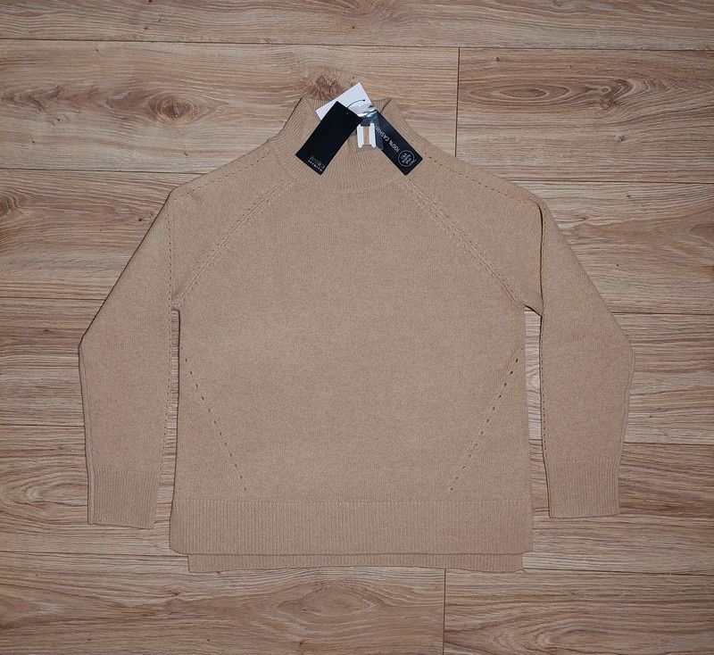 Sweter 100% kaszmir kawa z mlekiem beżowy gruby splot nowy