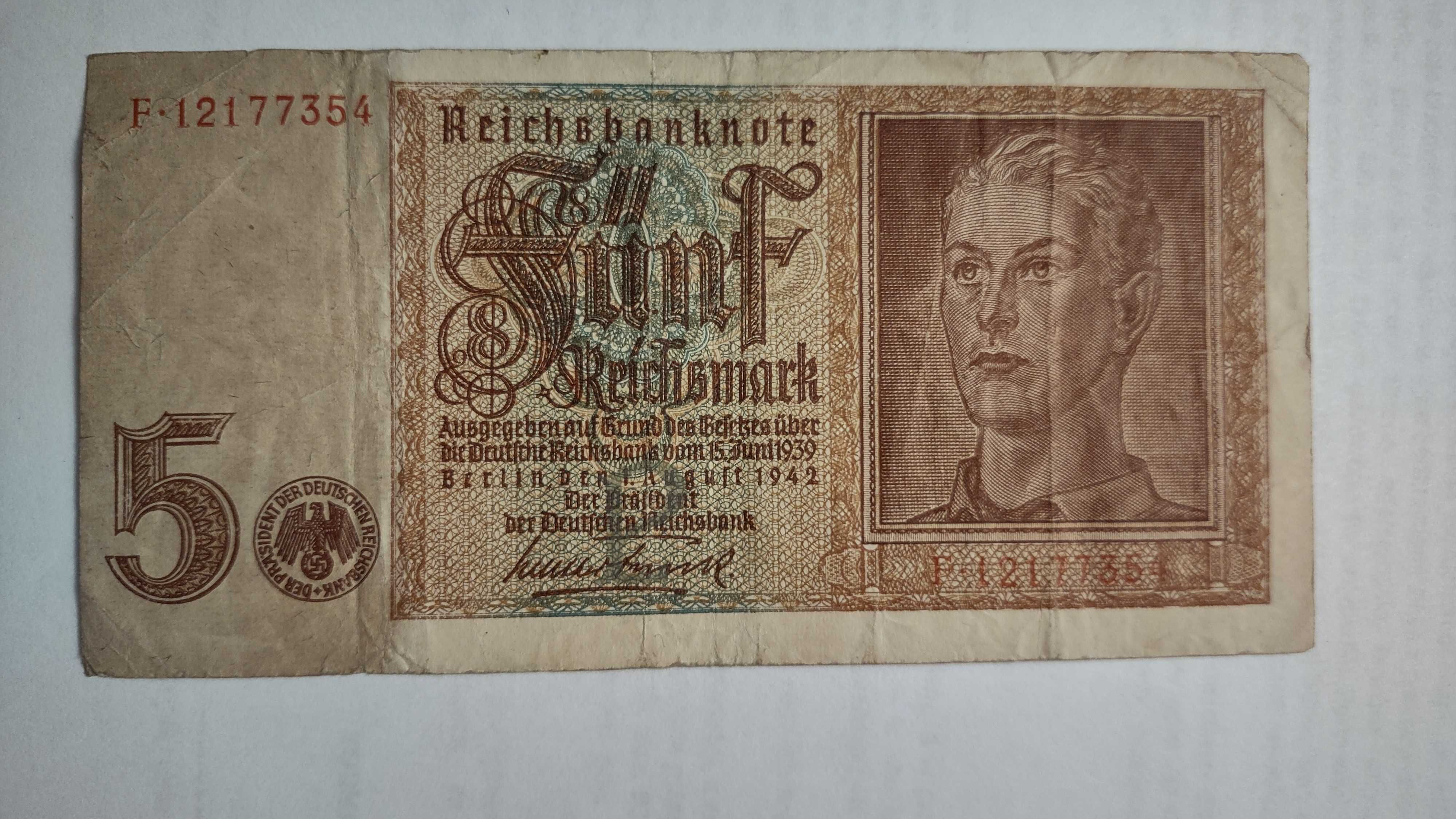 Banknot niemiecki 5 RM-1942