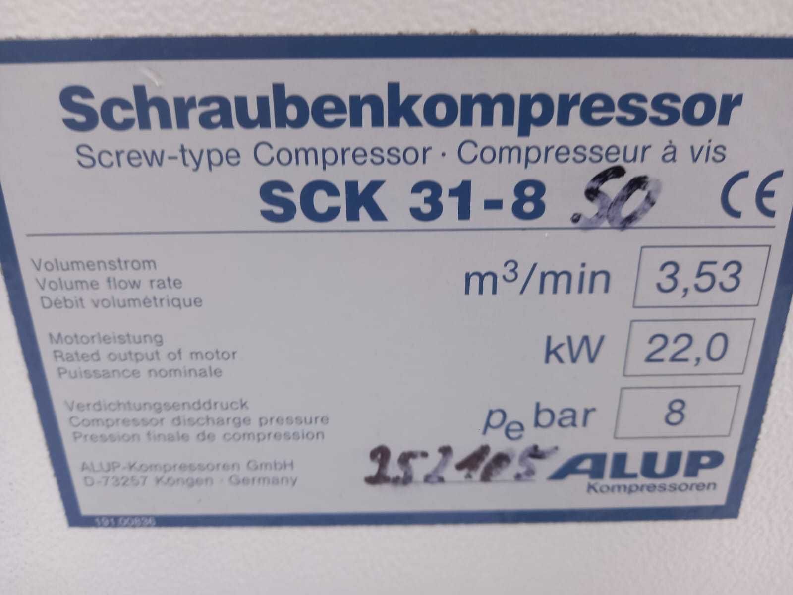 Alup SCK 31-8 22kw 8bar 3500lm. Kompresor śrubowy