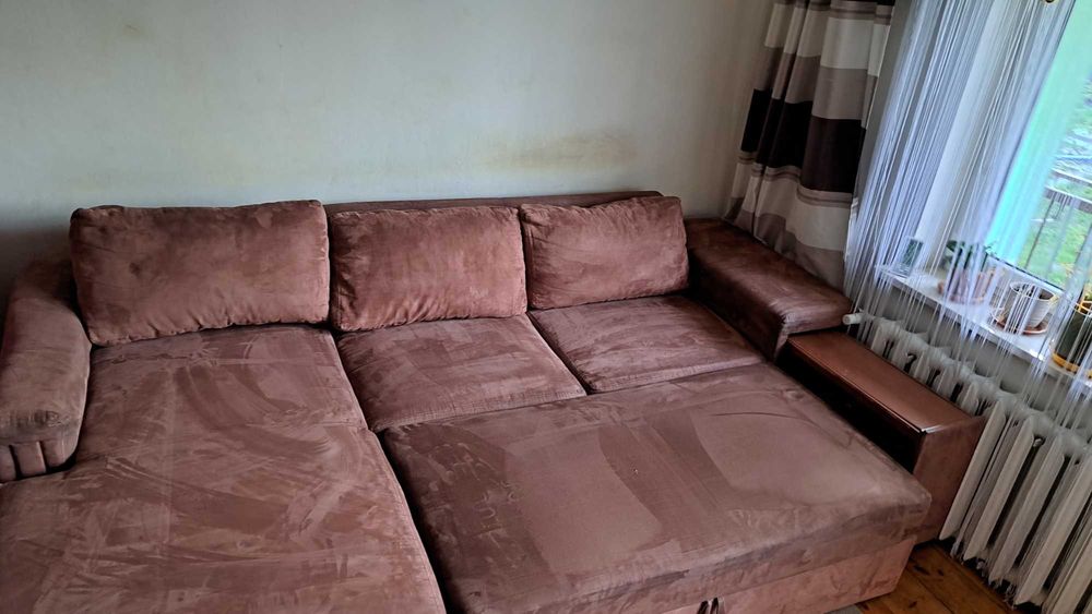 Kanapa narożna z funkcją spania, łóżko duże, sofa z barkiem wysuwanym