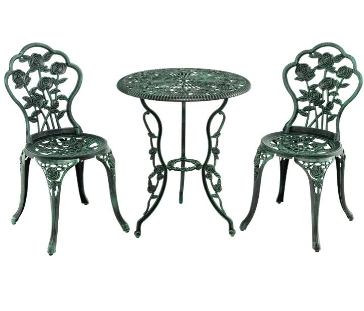 Mesa e duas Cadeiras em ferro fundido e acabamento em preto