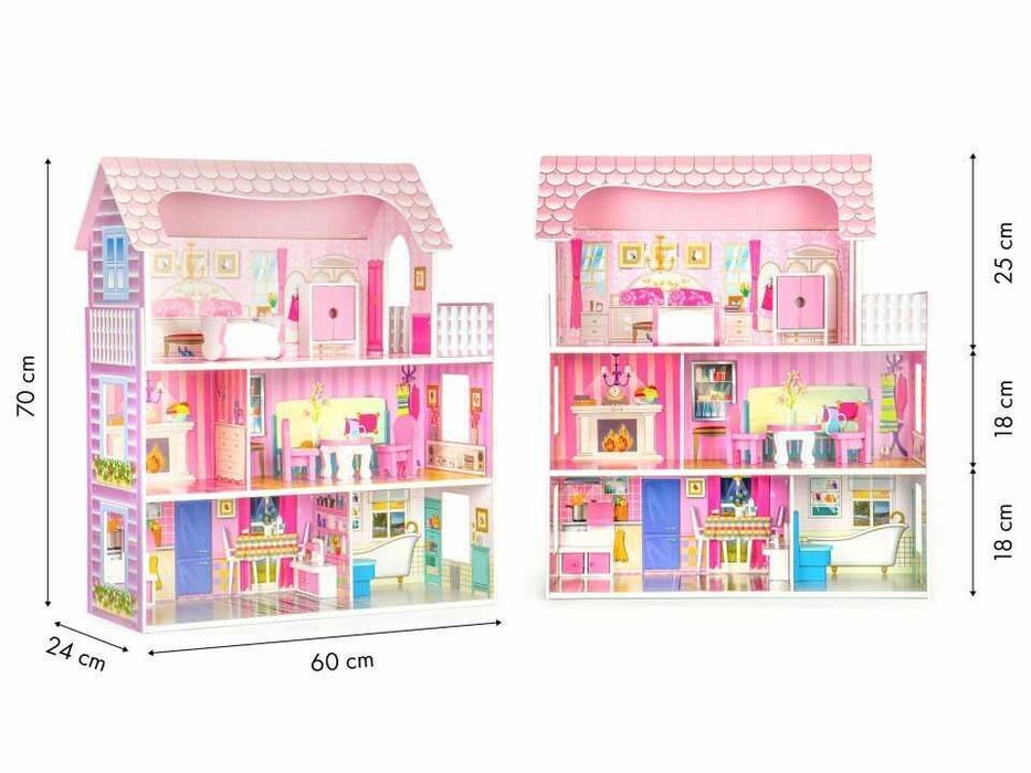 Duży drewniany domek dla lalek barbie willa led