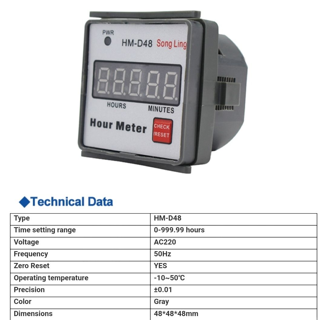 Счётчик моточасов HM-D48,  индикатор времени работы 220V. генератор