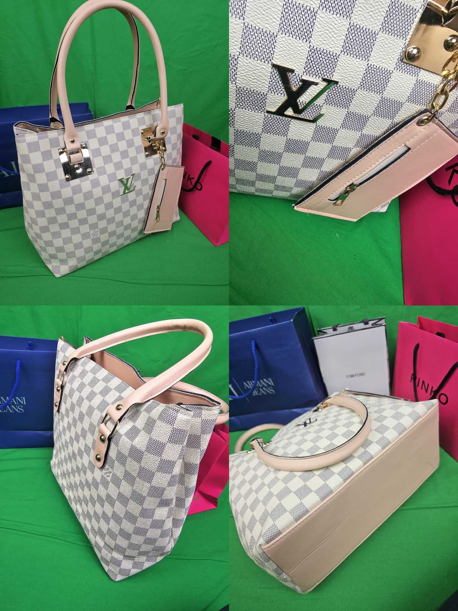Torba Louis Vuitton torebka logowana czarna kremowa kratka z saszetka