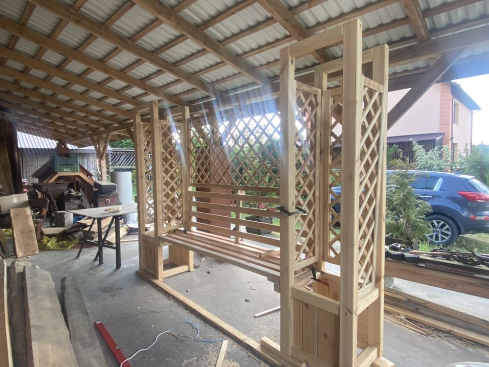Pergola z ławka drewno sosna