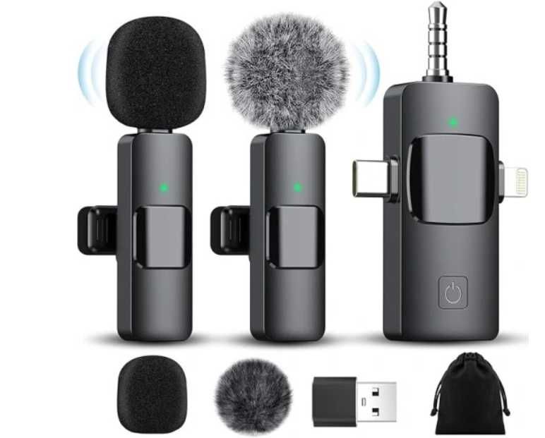 4 w 1 Bezprzewodowe Mikrofony Lavalier do iPhone'a, iPada, Androida