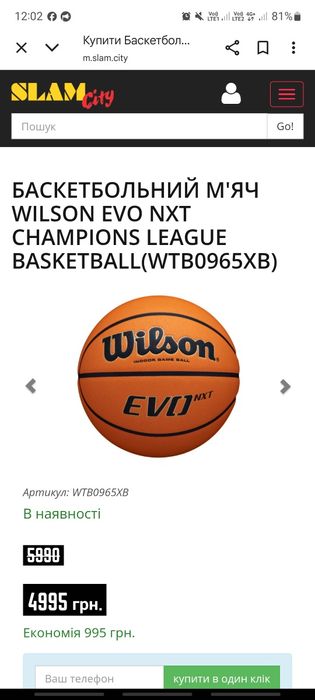Професійний баскетбольный мяч wilson evo