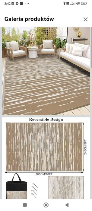 SHACOS Duży dywan zewnętrzny 240 x 300 cm Wodoodporna, dwustronna mata