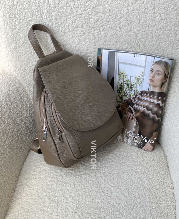 Итальянский кожаный рюкзак на молниях с клапаном. Шкіряний рюкзак