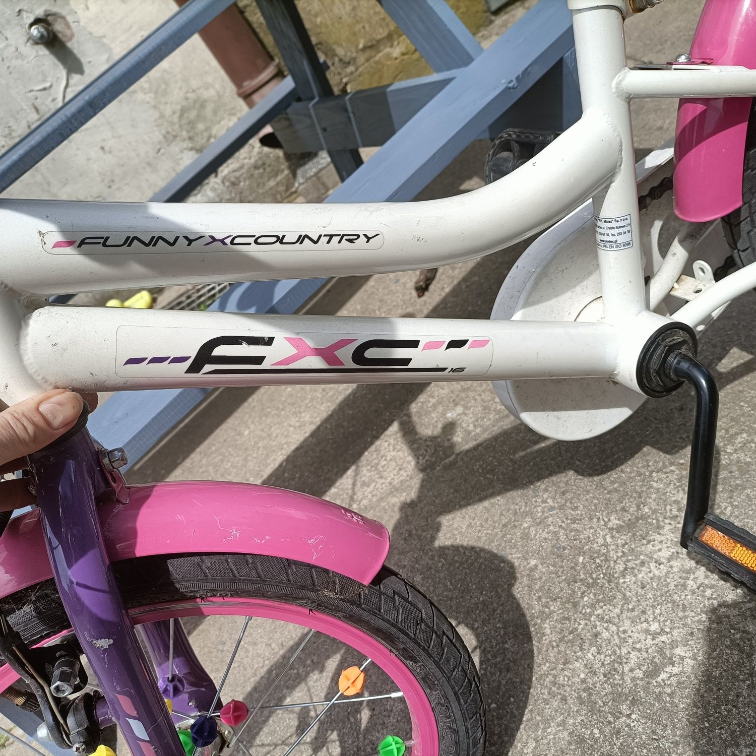 Rower dla dziewczynki 16 cali biało różowy Funny X country
