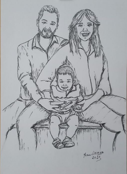 Ilustração por fotografia 30x40cm/carvão/azul cobalto/aguarela