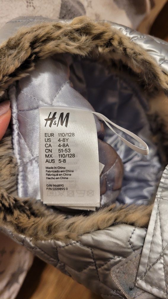 H&M czapka pilotka srebrna rękawiczki komplet zimowy