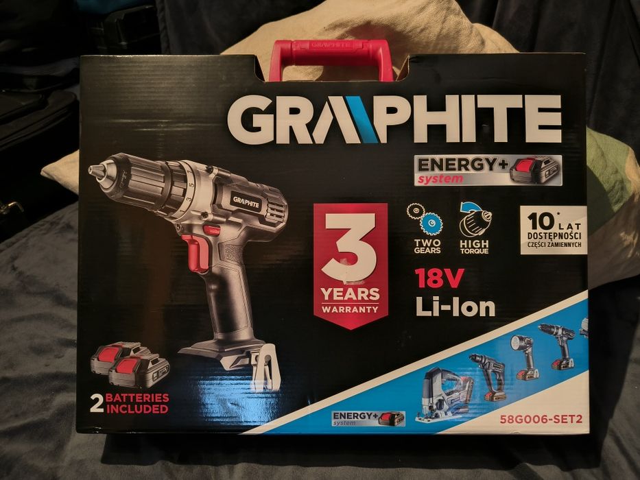 GRAPHITE wiertarko-wkrętarka 18V +2aku+ład+walizka ideał