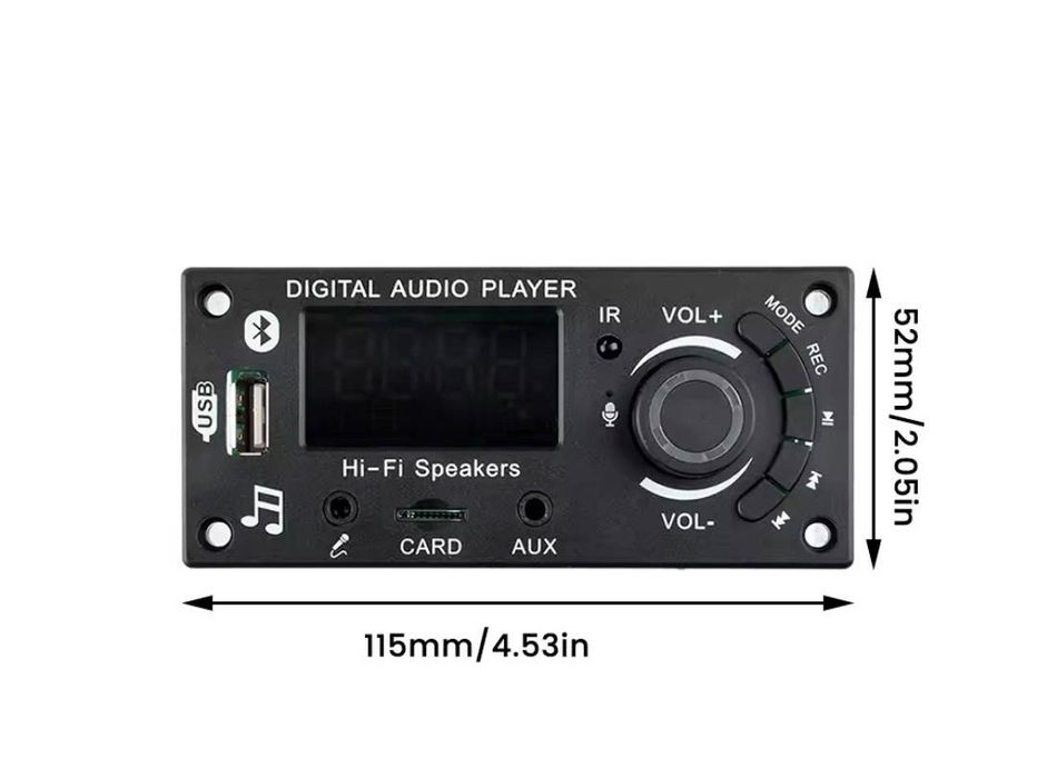 Bluetooth 5.0 декодер с усилителем 2*50W. DC 5-25V, mp3, fm, aux,usb