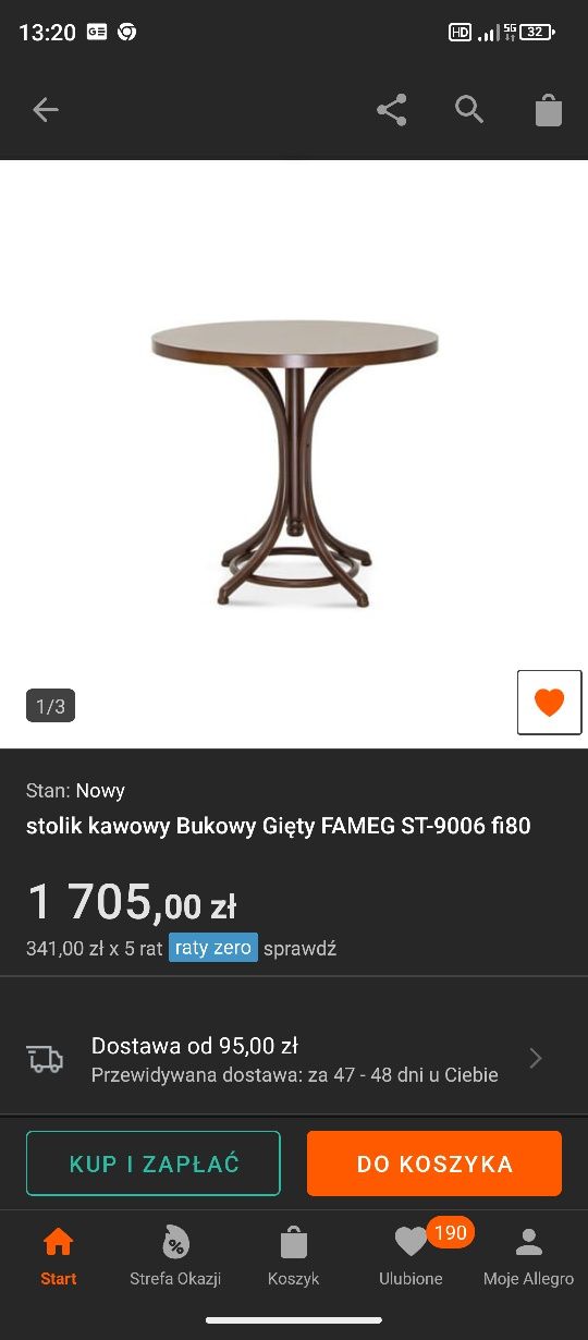 Stolik bukowy kawiarniany