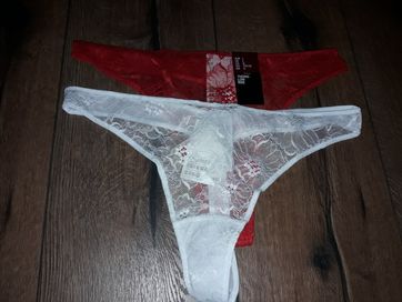 Koronkowe figi thong roz L H&M 2-pak