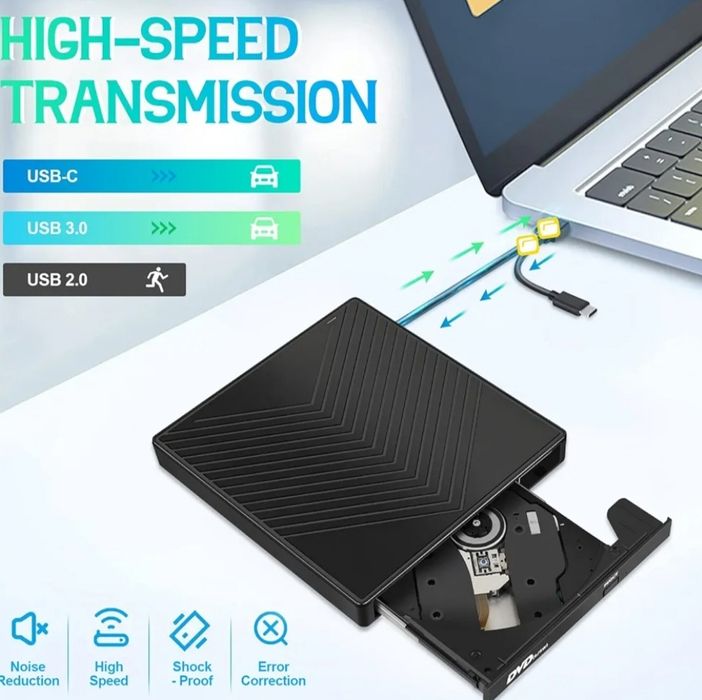 5 в 1 Зовнішній CD-DVD-привід для ноутбука Windows 11 10, USB 3.0 і Ty