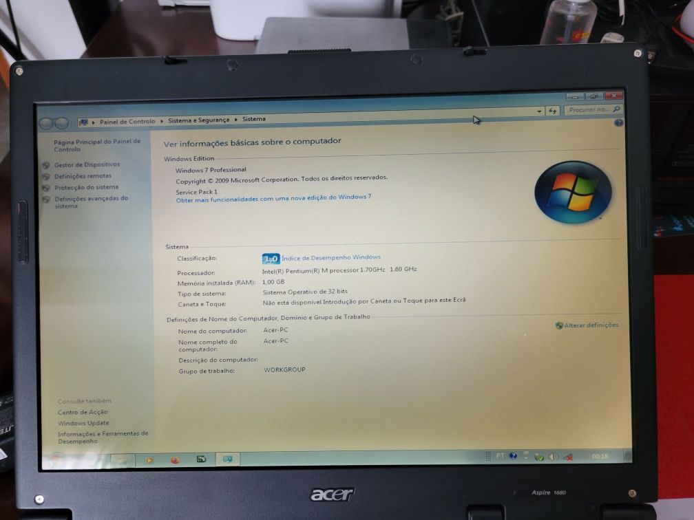 Vendo portátil Acer Aspire 1680 a funcionar normalmente