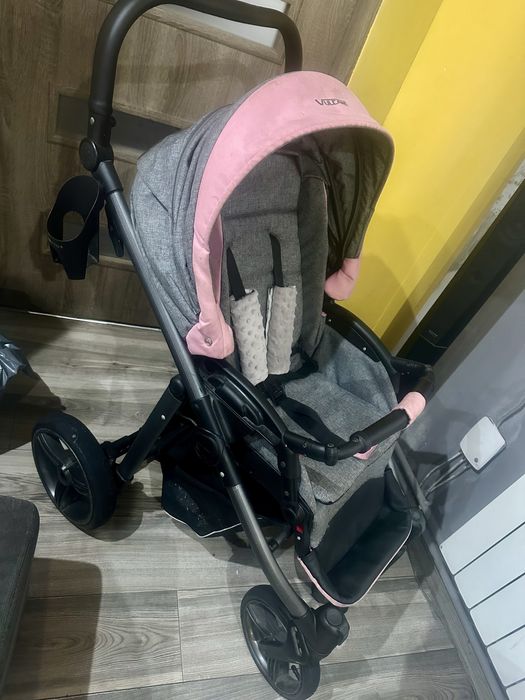 Wozek szaro-rozowy 2w1