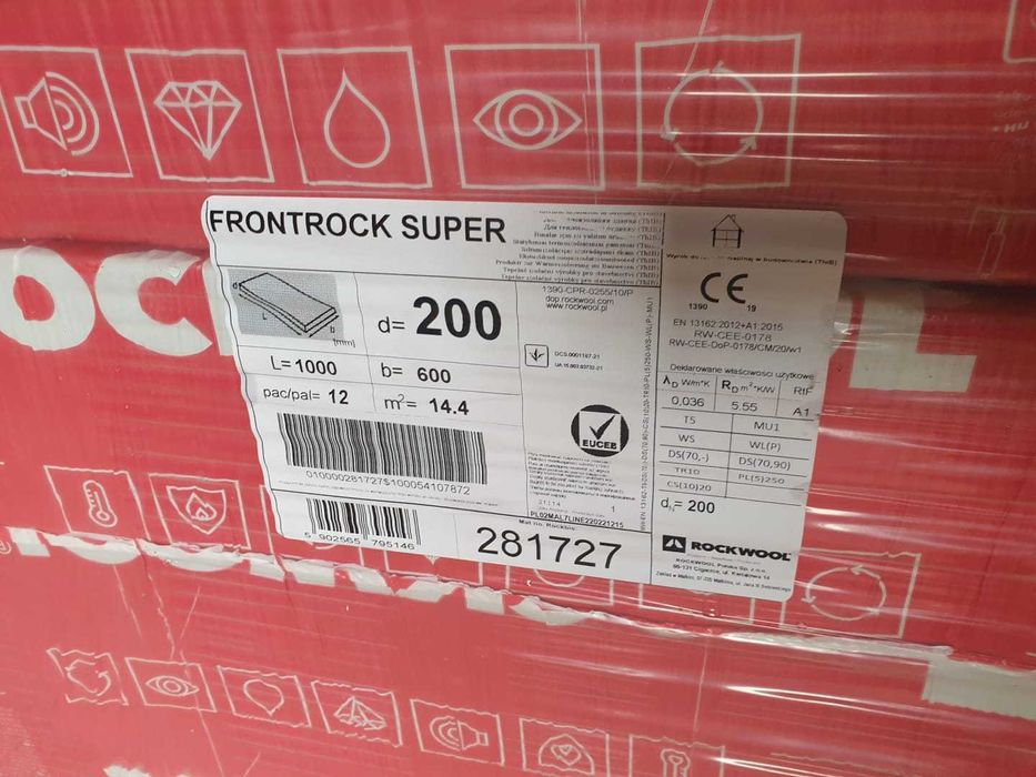 Wełna skalna Rockwool FRONTROCK SUPER 20cm - dostępne 66 paczek=79,2m2