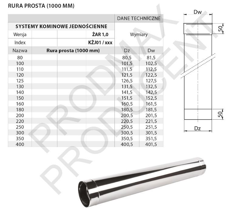 OKAZJA!!! RURA Żaroodporna 1 mm Wkład Kominowy 1MB FI 130 PRODUCENT