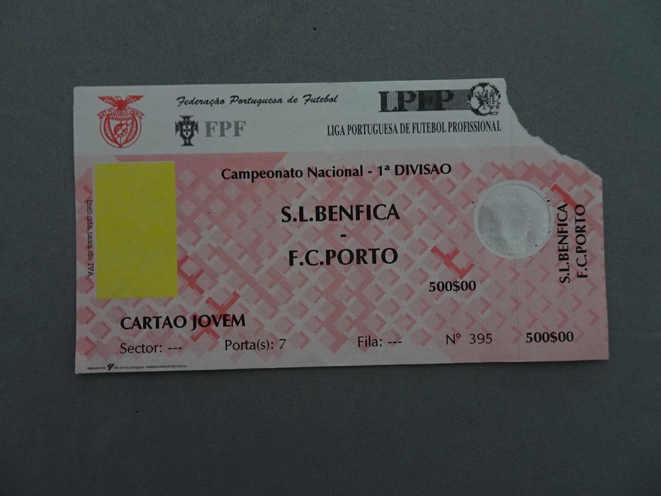 Bilhete Futebol Benfica Porto Campeonato Nacional 1ª divisão