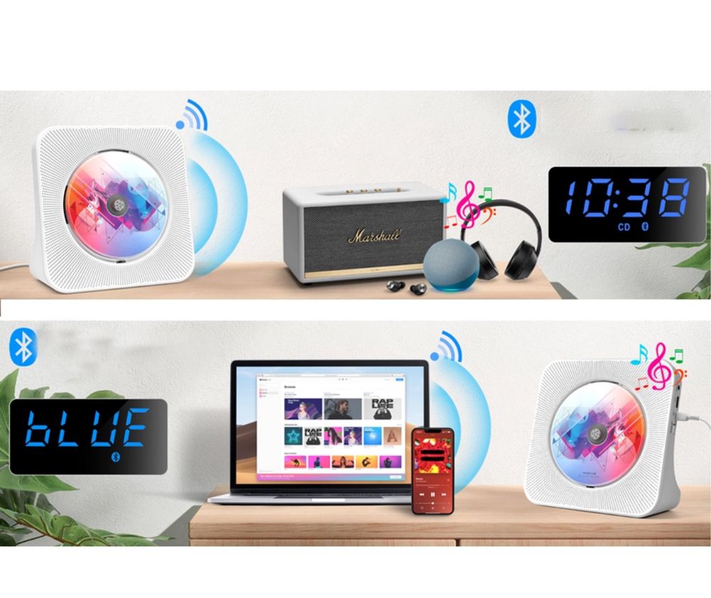 Odtwarzacz CD przenośny, Bluetooth radio wbudowane dwa głośniki HIFI