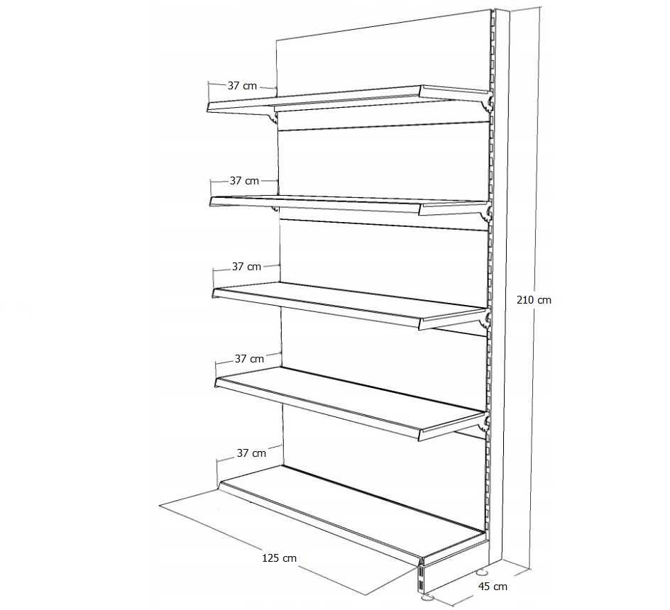 Kompletny regał sklepowy metalowy typ Mago Przyścienny 210x125cm