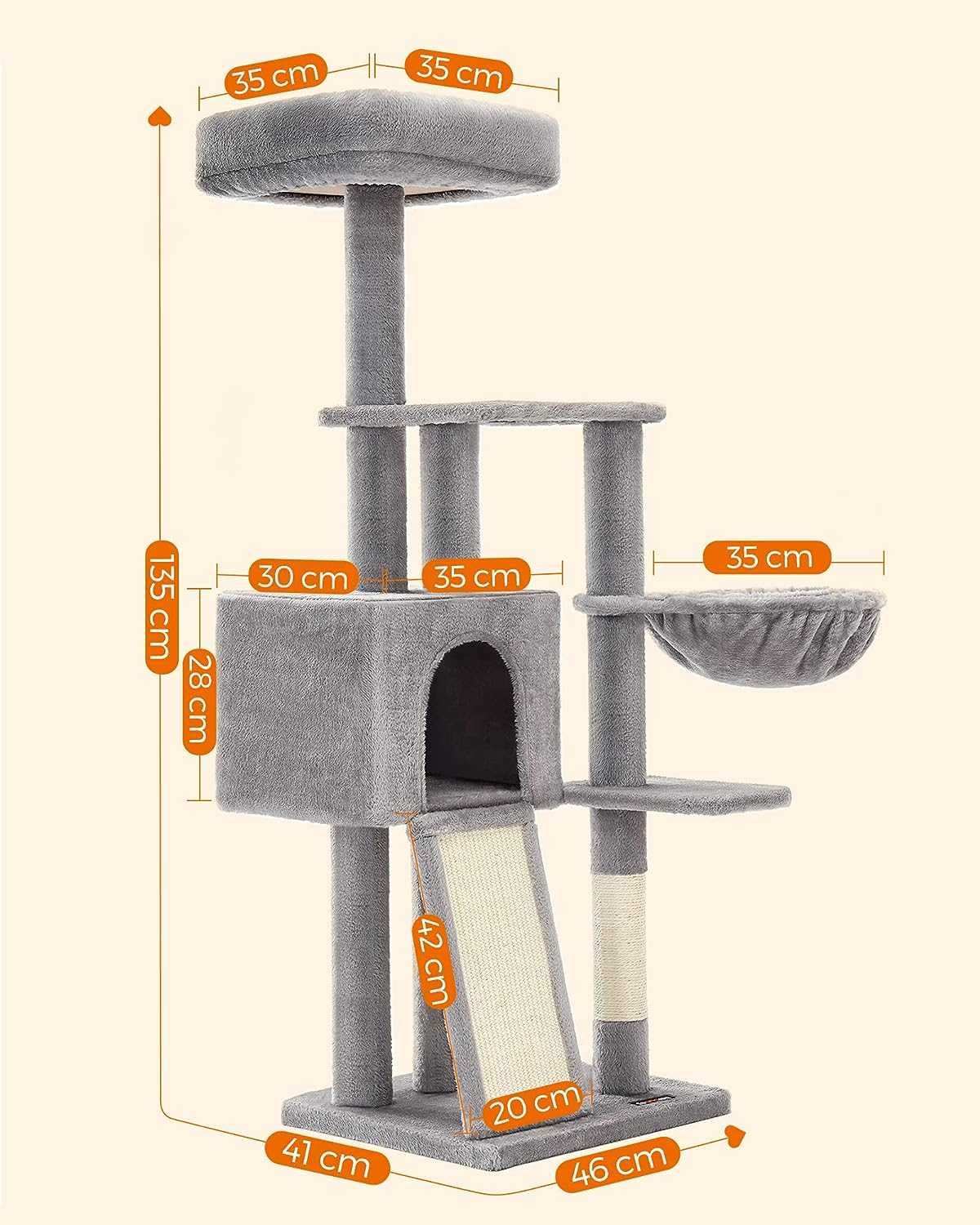 Wysoki STABILNY drapak dla kota kotów kilka poziomów 135cm wieża NOWY