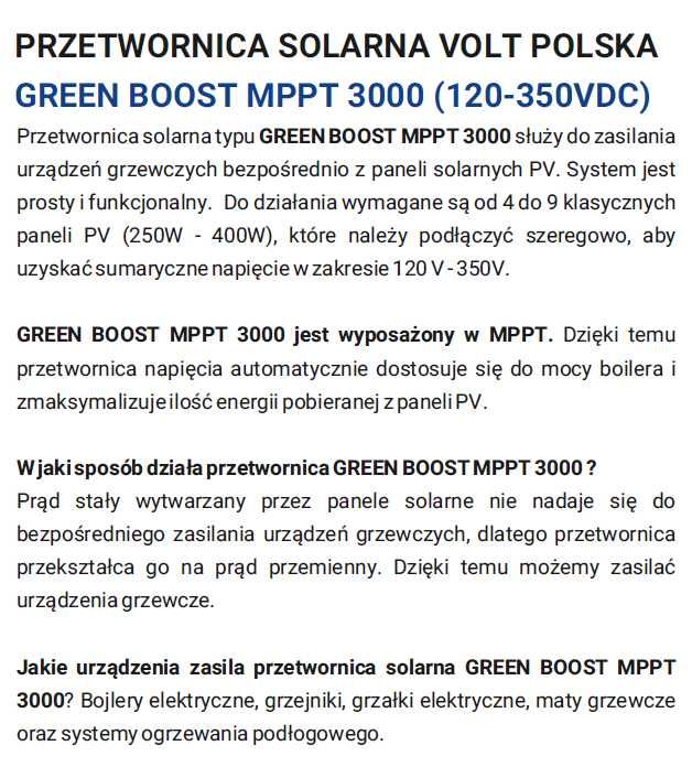 Zestaw Solarny do grzania wody, panele 375W - 470W, Volt 3kW FV VAT