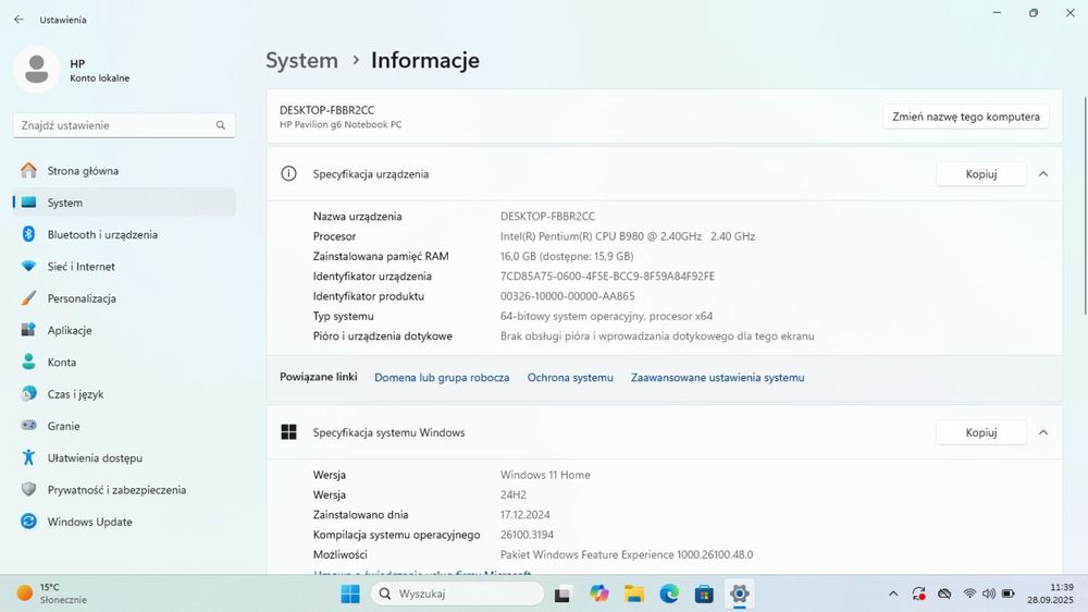 Laptop HP Pavilion G6 Windows 11