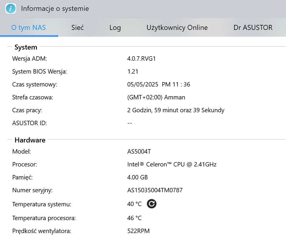 Server NAS Asustor AS5004T / 4GB Ram / 12 TB