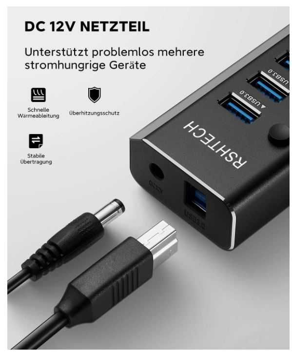 Hub USB 10 portów z wyłącznikiem każdego portu RSHTECH USB 3.0