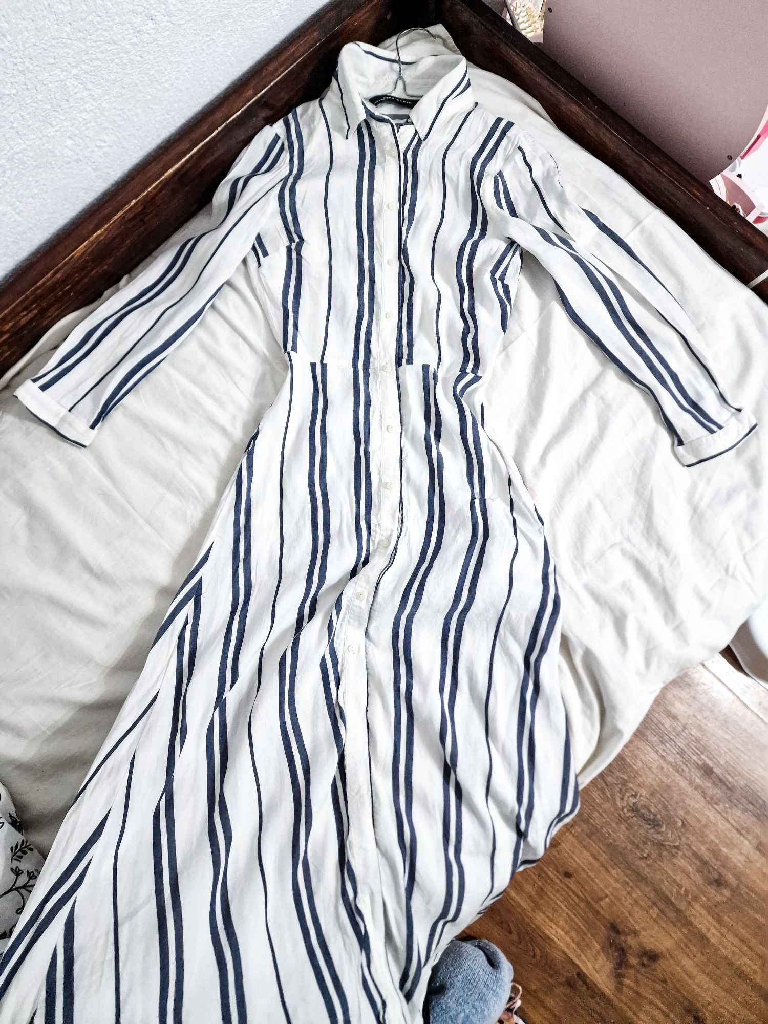 Lniana sukienka zara długa maxi midi w paski letnia elegancka na co dz
