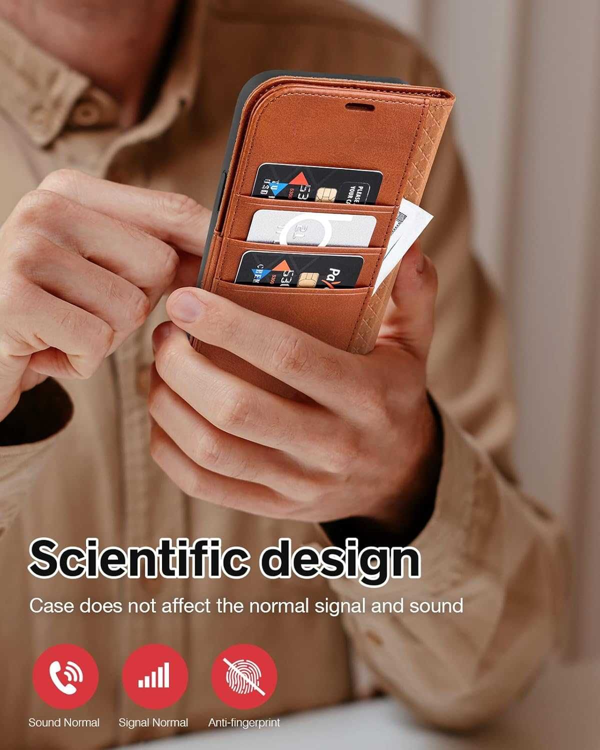 OCASE etui skórzane iPhone 14 Pro MAX z klapką Portfel RFID retro brąz
