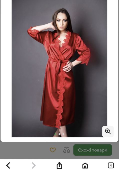 Червоний атласний халат, розмір L