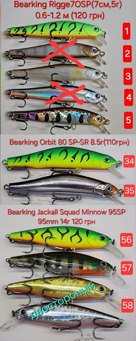 Воблери bearking(Rudra, Varuna, Orbit, Rigge,Squad Minnow,