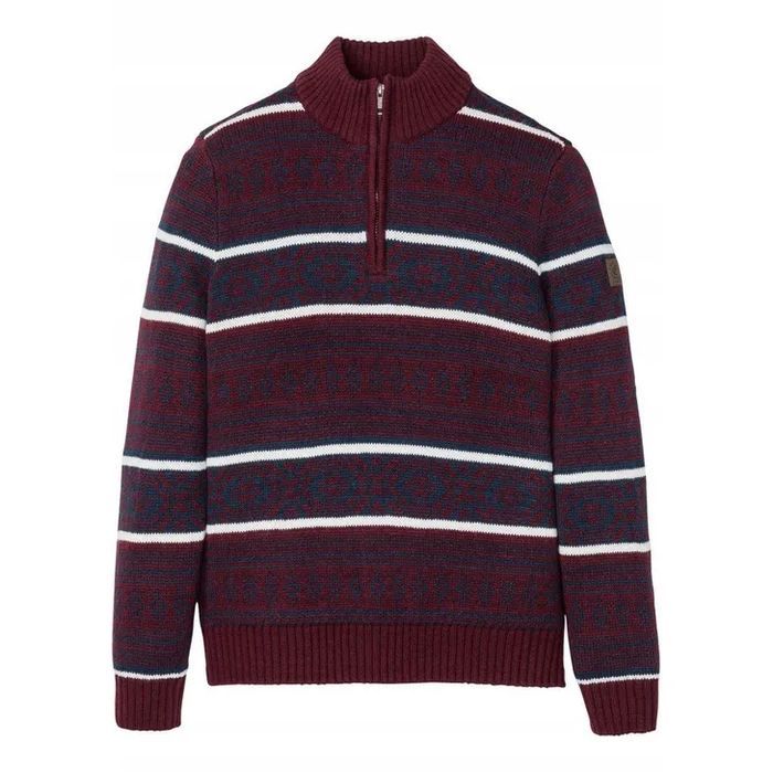 Bonprix Sweter Półgolf Bordowy Wzór Paski Zamek Długi Rękaw S/M 44-46