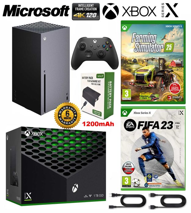 Xbox Series X 1TB SSD 4K 120FPS + 2 gry + pad + play charge + 6M gwara
