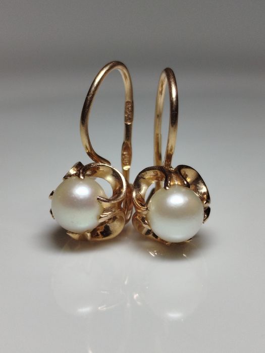 Золотые серьги с жемчугом СССР Золоті радянські сережки