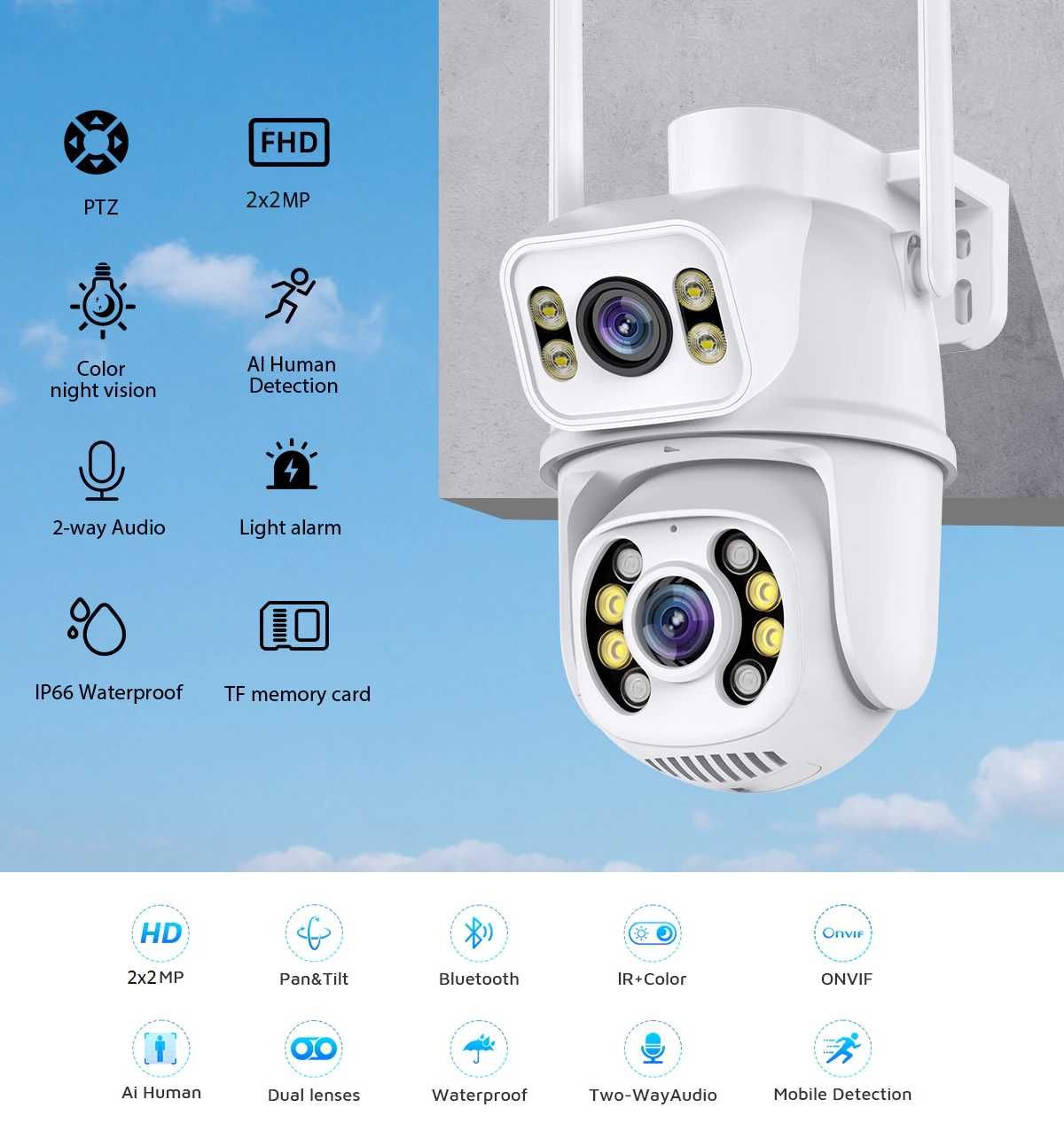 PTZ-DW4 Вулична Подвійна IP WiFi камера Відеоспостереження IP66