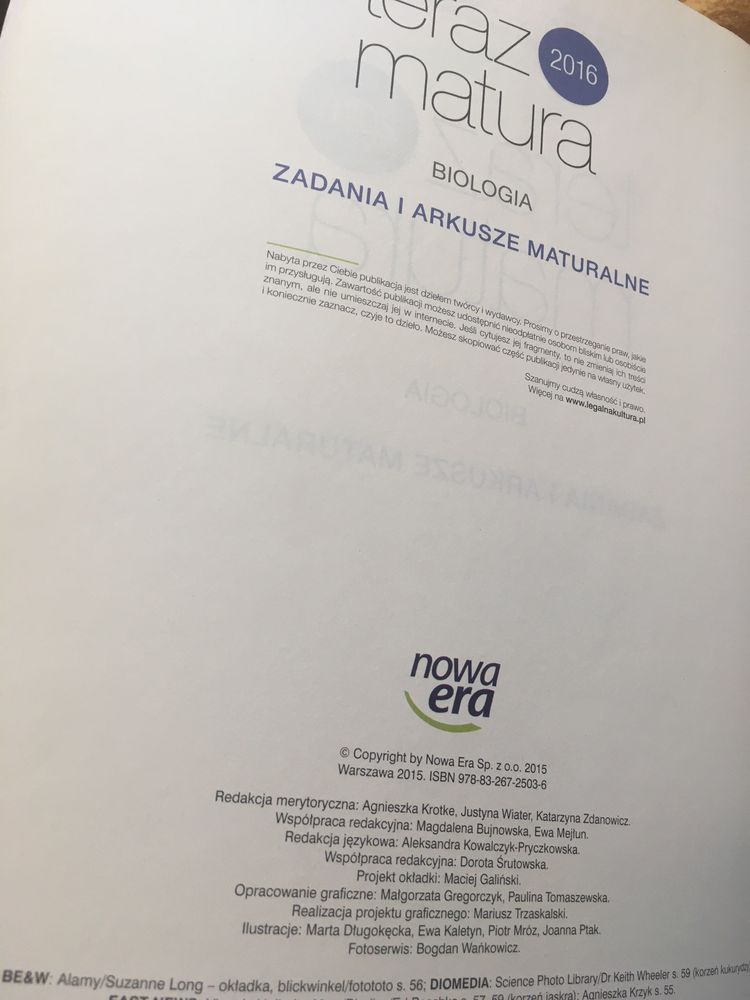 Biologia Teraz Matura 2016. Zadania i arkusze maturalne