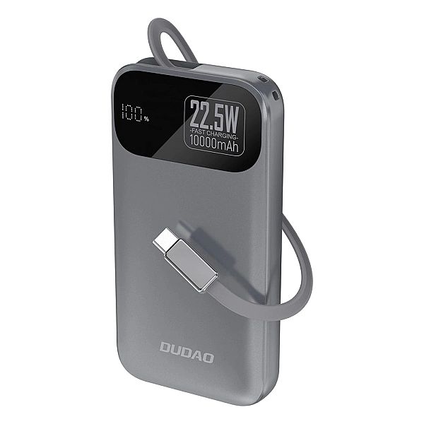 Powerbank Dudao K31/10000 mAh 22,5W PD z wbudowanym kablem - szary