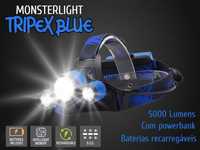 Kit lanterna cabeça MonsterLight Triplex com baterias recarregáveis